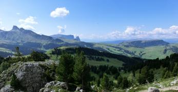 L’Alpe di Siusi. Sullo sfondo, le Cime di Terrarossa e lo Sciliar