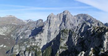 Il Monte Pelf, la Pala Tissi e il Burel dall’anticima della Pala Alta